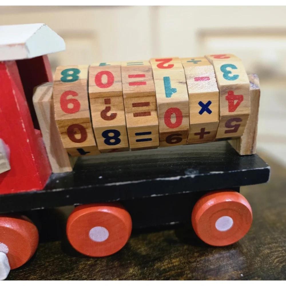 Wooden Toy Learning Train with Alphabet Numbers and Math Symbols